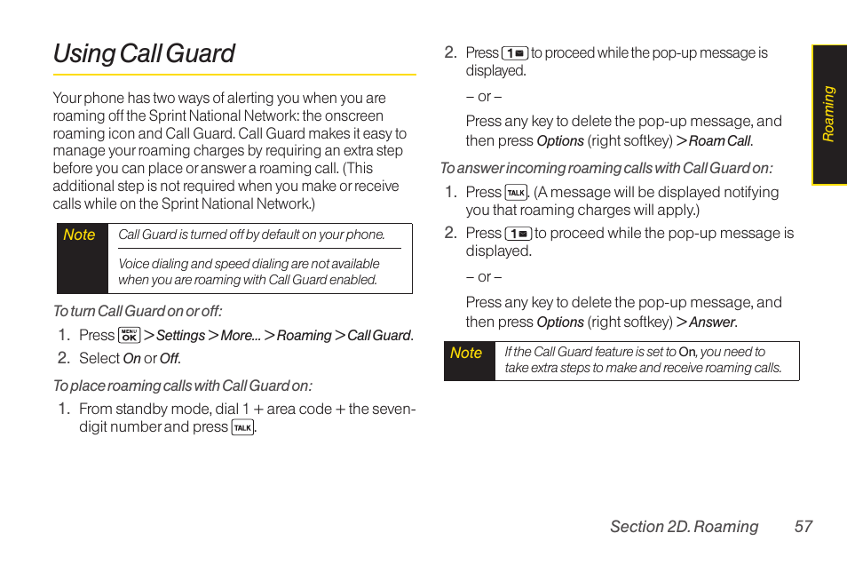 Using call guard | Sanyo Katana LX User Manual | Page 69 / 165