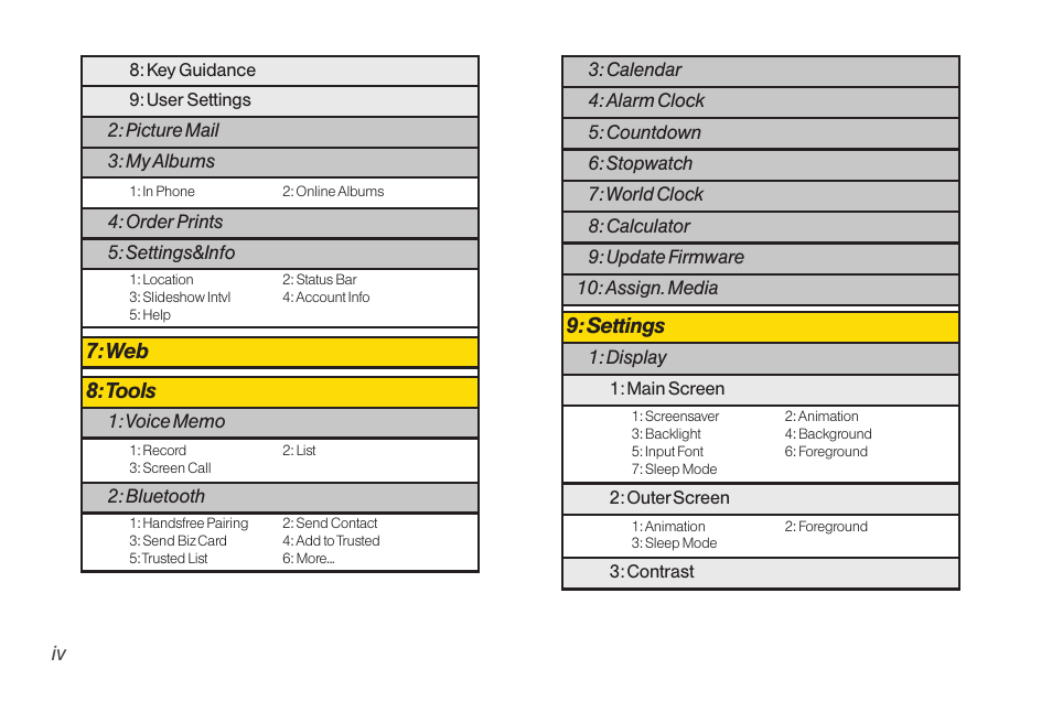 Settings, Web 8: tools | Sanyo Katana LX User Manual | Page 8 / 165