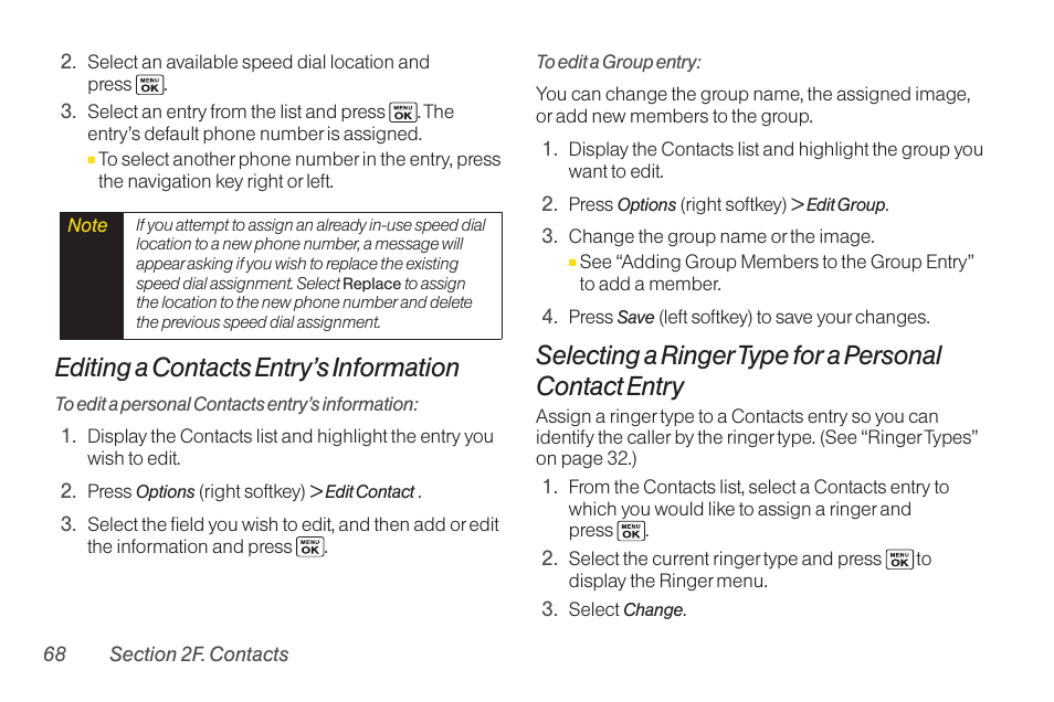 Editing a contacts entry’s information | Sanyo Katana LX User Manual | Page 80 / 165
