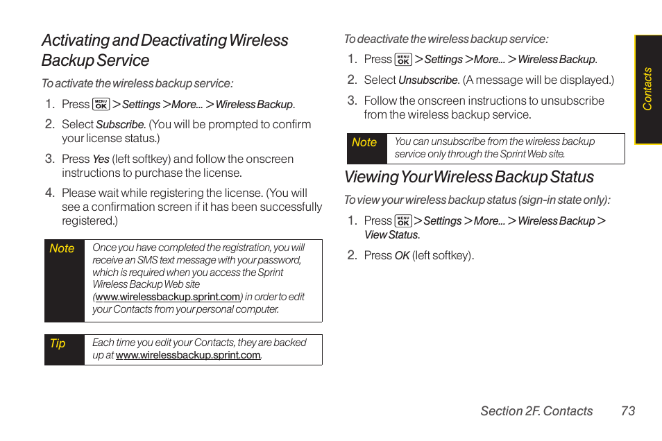 Viewing yourwireless backup status | Sanyo Katana LX User Manual | Page 85 / 165