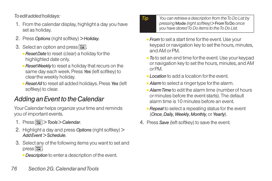 Adding an event to the calendar | Sanyo Katana LX User Manual | Page 88 / 165