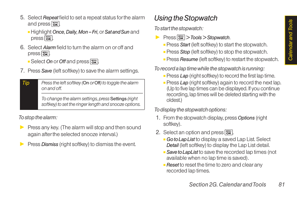Using the stopwatch | Sanyo Katana LX User Manual | Page 93 / 165