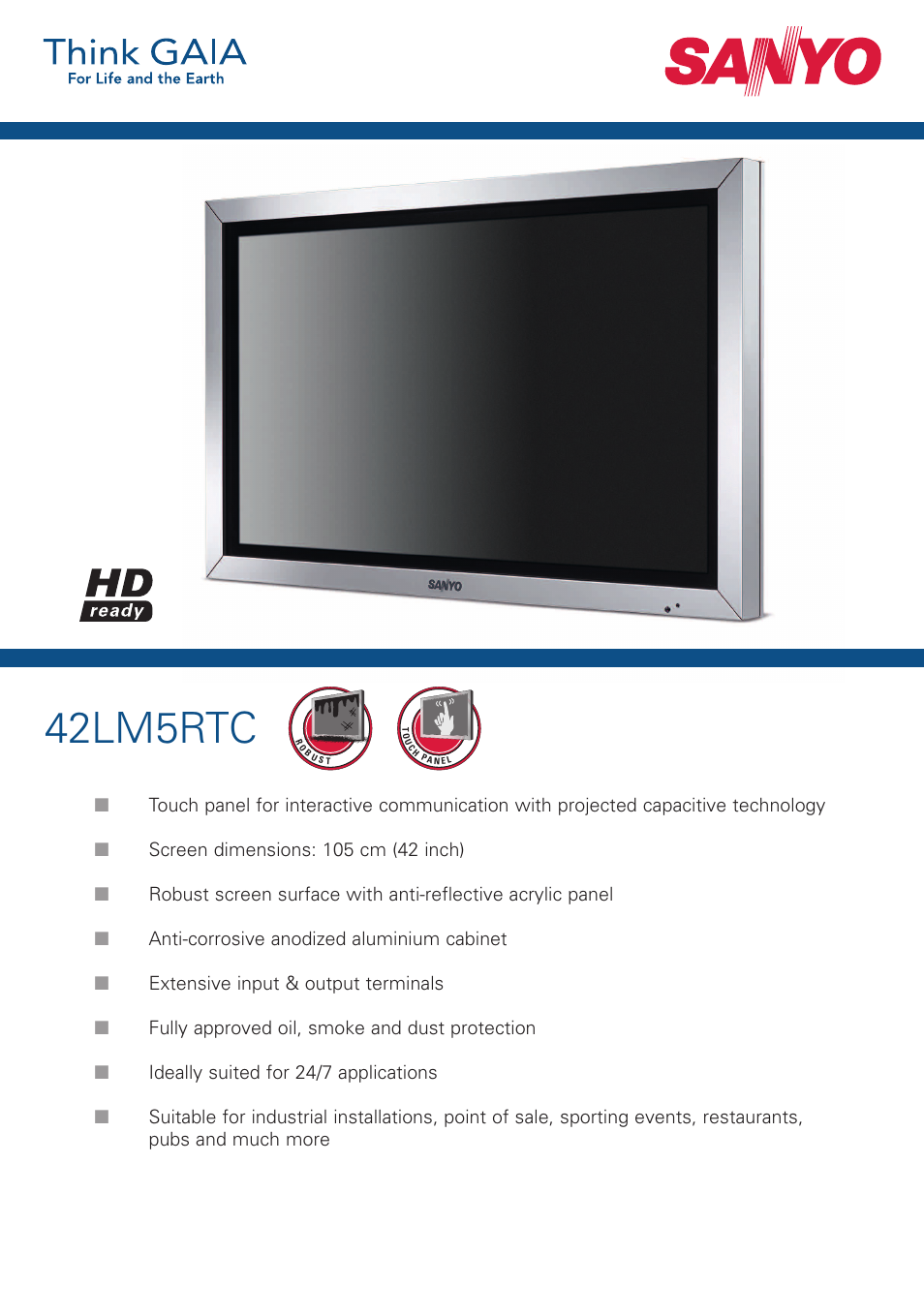 Sanyo 42LM5RTC User Manual | 2 pages