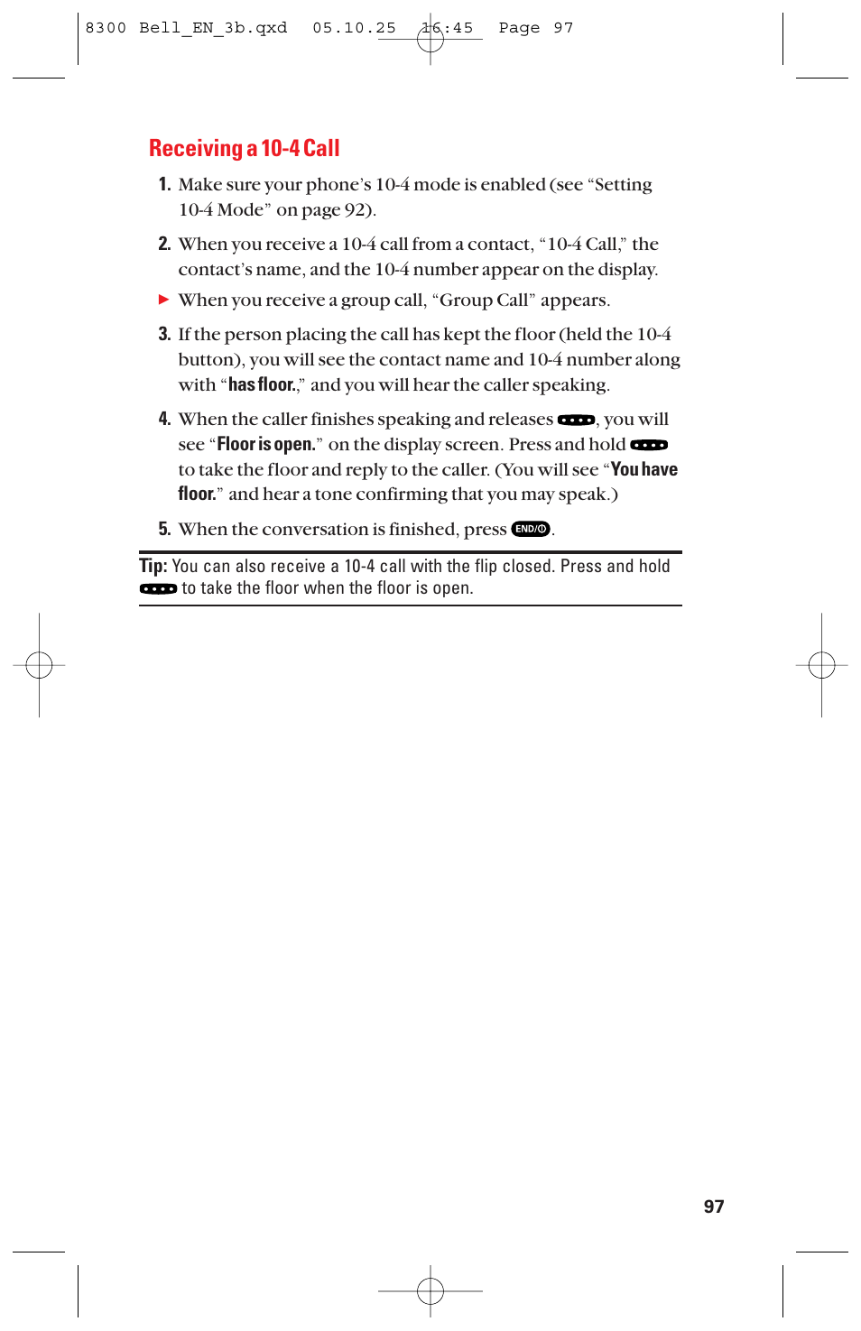 Receiving a 10-4 call | Sanyo scp8300 User Manual | Page 104 / 179