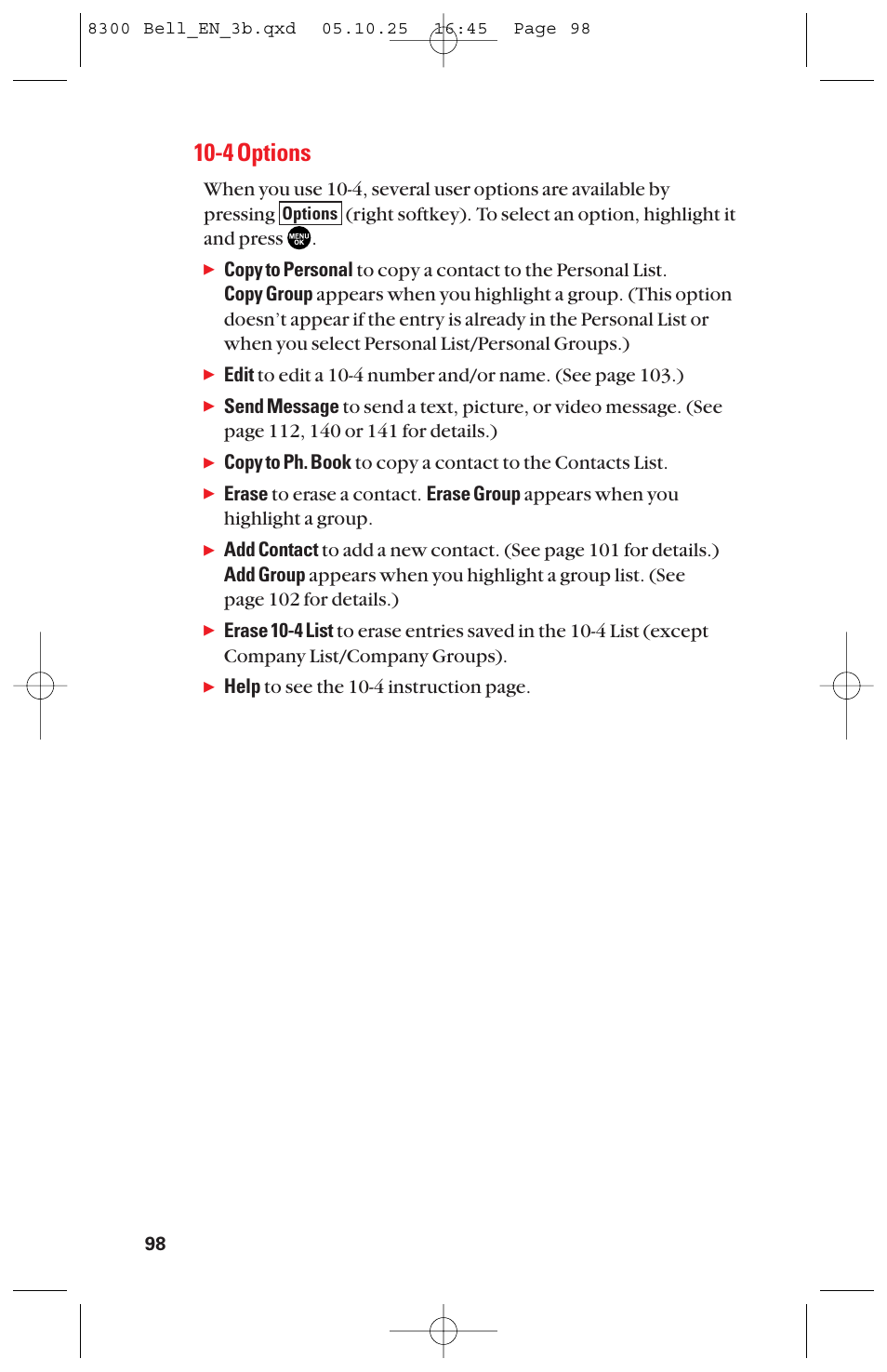 4 options | Sanyo scp8300 User Manual | Page 105 / 179