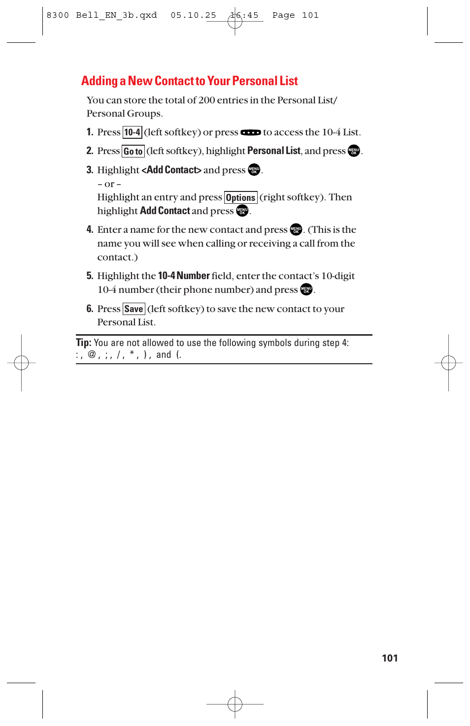 Adding a new contact to your personal list | Sanyo scp8300 User Manual | Page 108 / 179