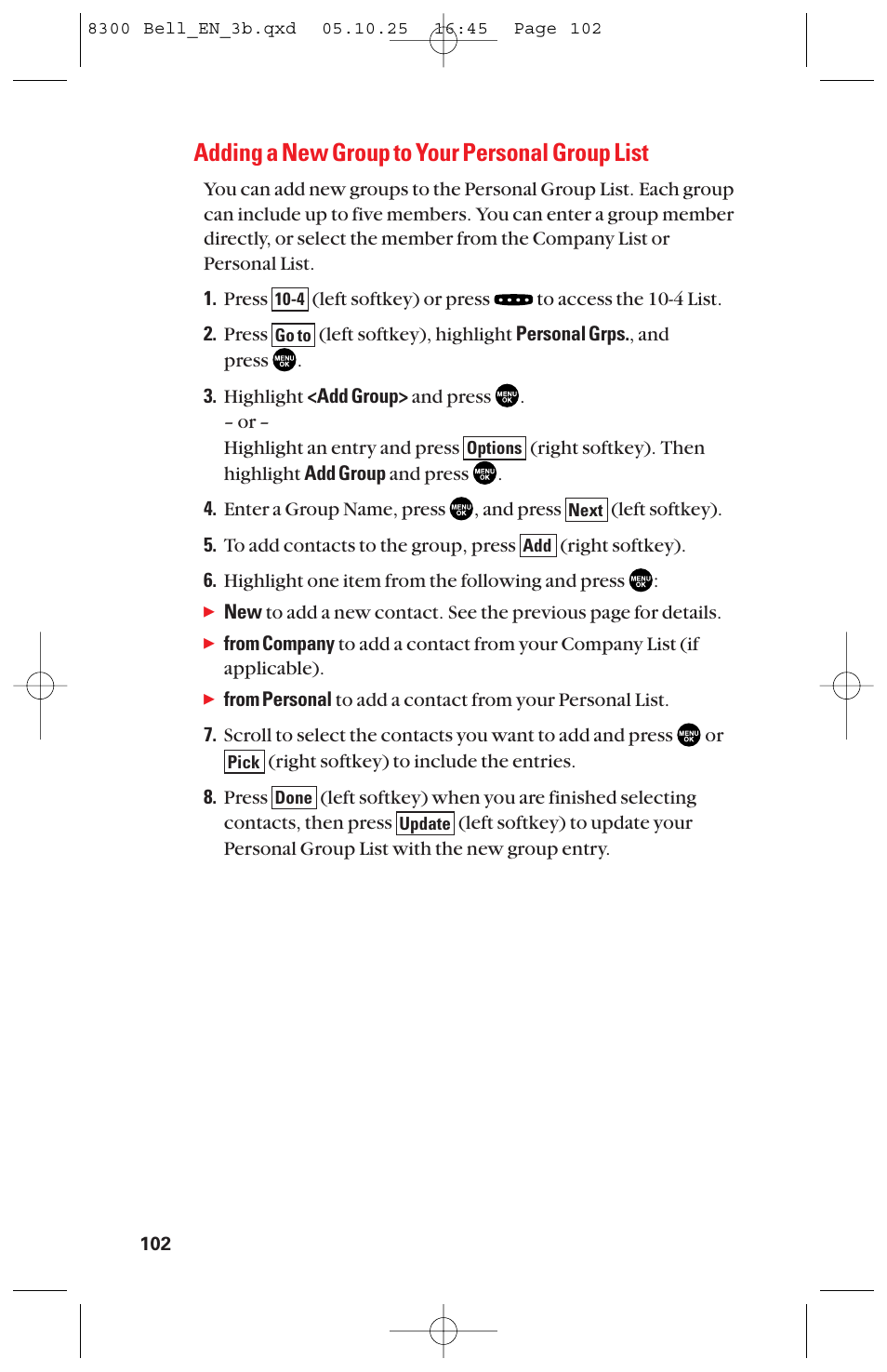 Adding a new group to your personal group list | Sanyo scp8300 User Manual | Page 109 / 179