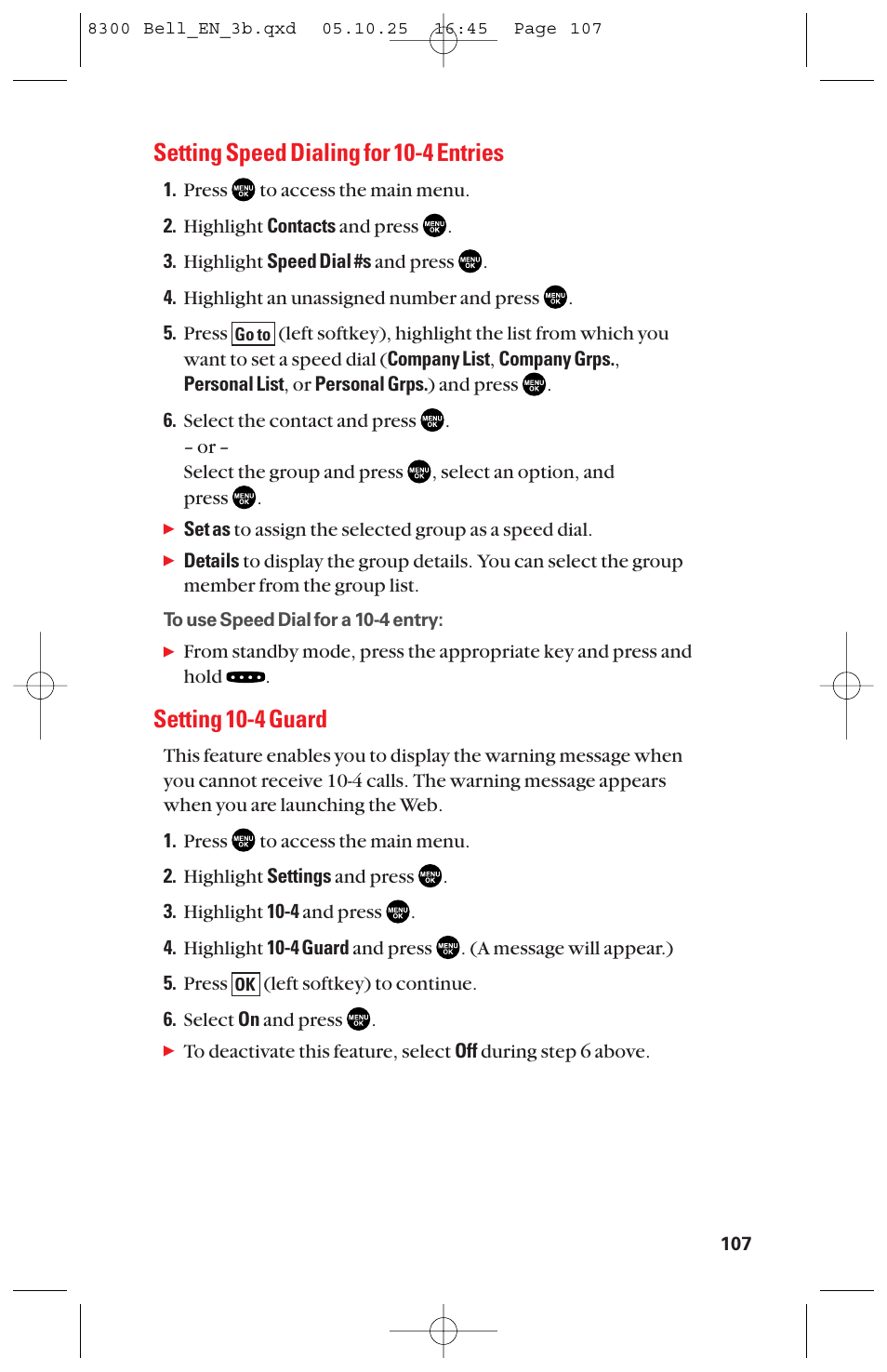 Setting speed dialing for 10-4 entries, Setting 10-4 guard | Sanyo scp8300 User Manual | Page 114 / 179