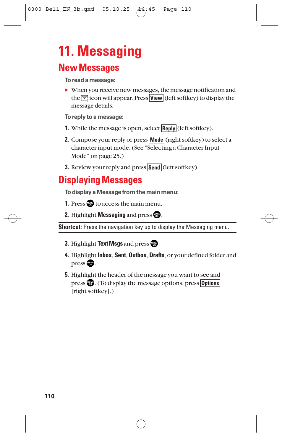 Messaging, New messages, Displaying messages | Sanyo scp8300 User Manual | Page 117 / 179
