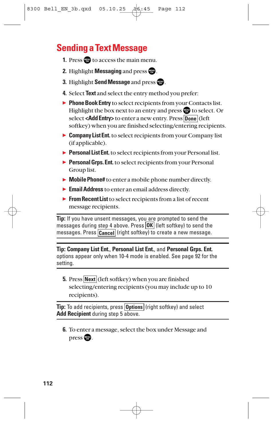 Sending a text message | Sanyo scp8300 User Manual | Page 119 / 179