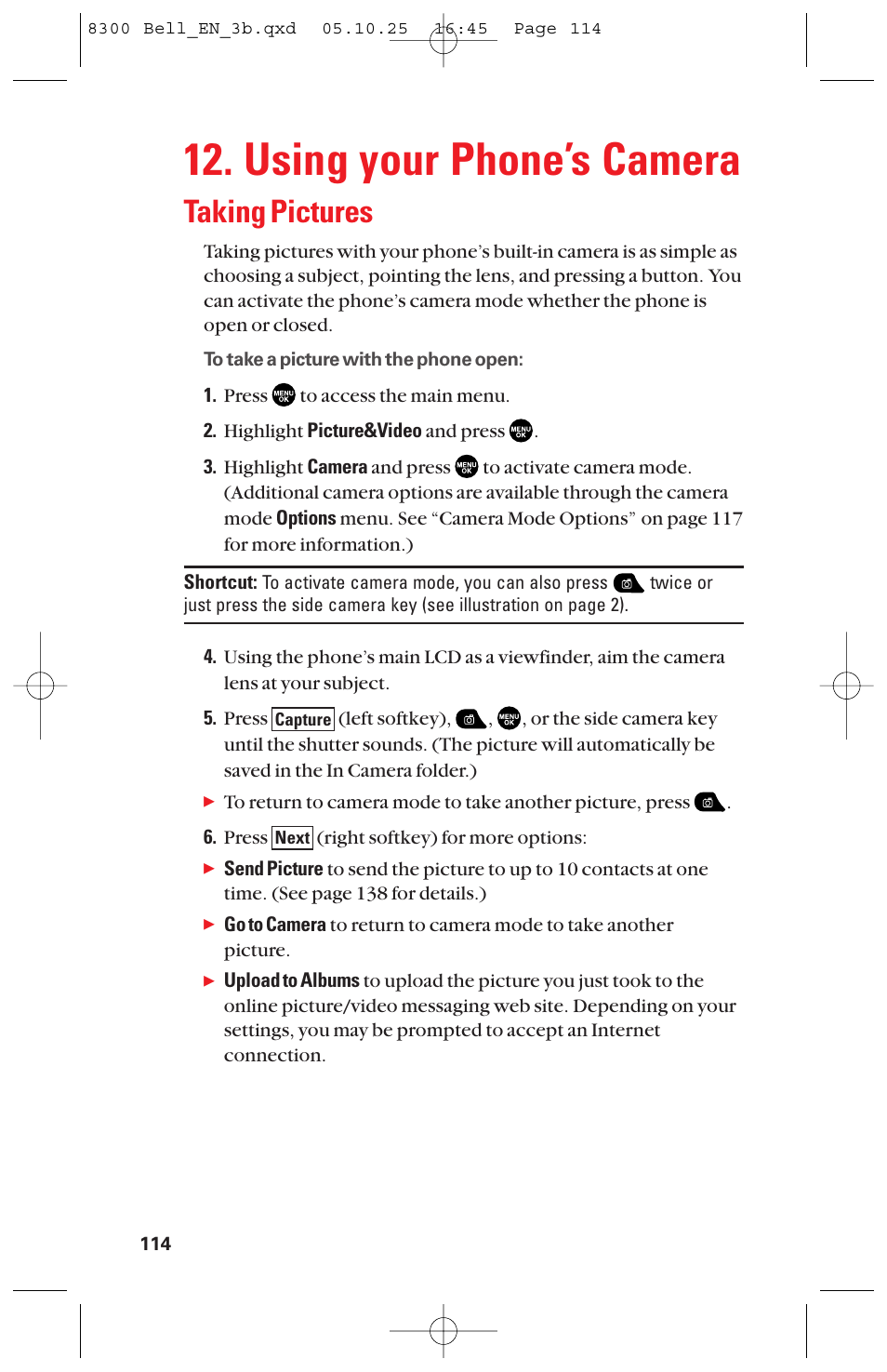 Using your phone’s camera, Taking pictures | Sanyo scp8300 User Manual | Page 121 / 179