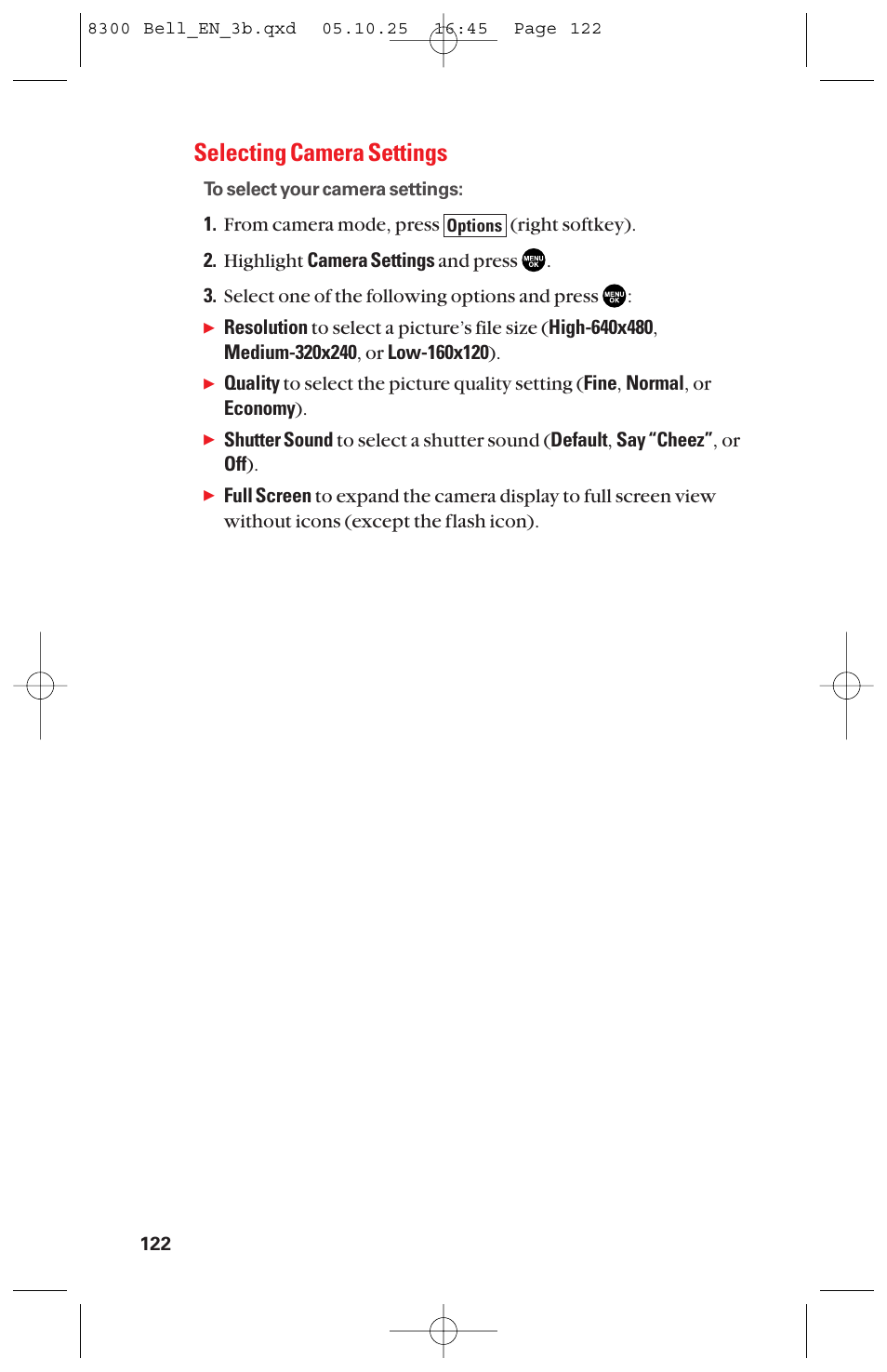 Selecting camera settings | Sanyo scp8300 User Manual | Page 129 / 179