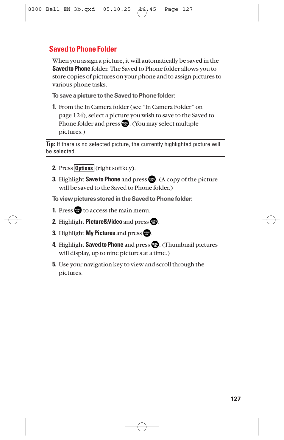 Saved to phone folder | Sanyo scp8300 User Manual | Page 134 / 179