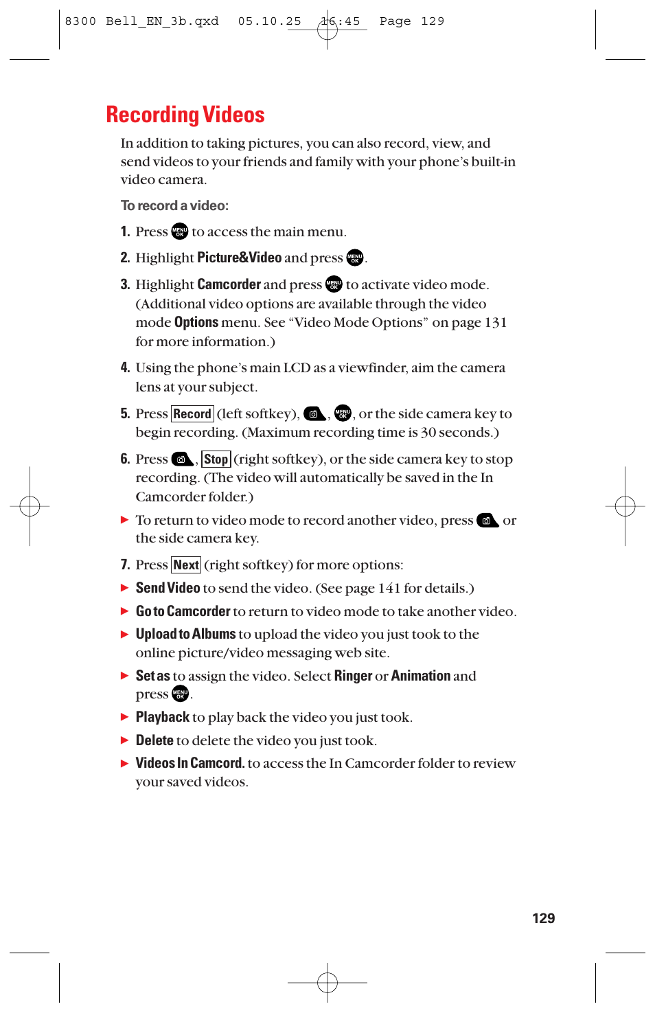 Recording videos | Sanyo scp8300 User Manual | Page 136 / 179