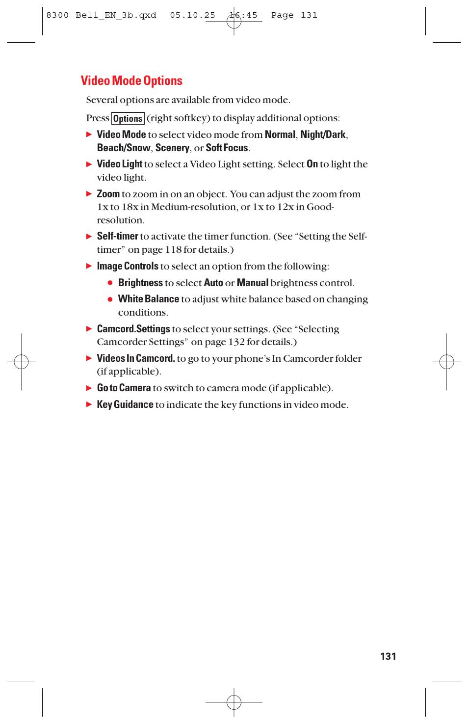 Video mode options | Sanyo scp8300 User Manual | Page 138 / 179