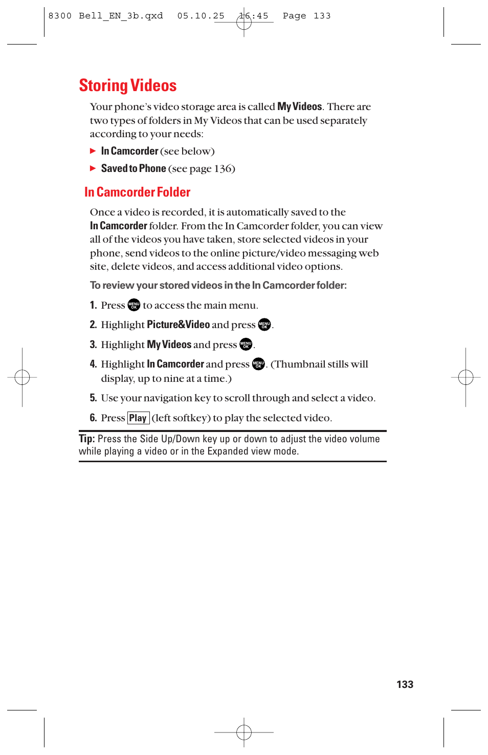 Storing videos | Sanyo scp8300 User Manual | Page 140 / 179