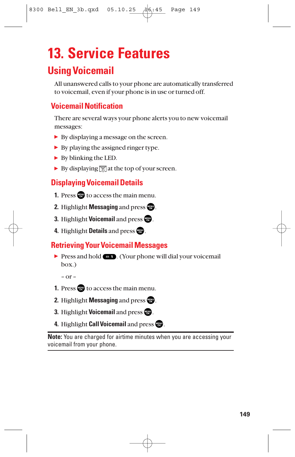 Service features, Using voicemail, Voicemail notification | Displaying voicemail details, Retrieving your voicemail messages | Sanyo scp8300 User Manual | Page 156 / 179