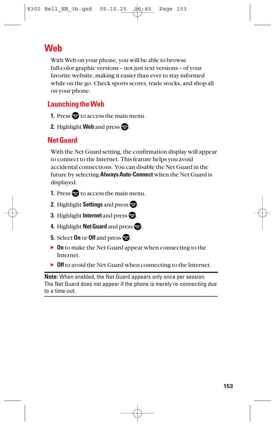Launching the web, Net guard | Sanyo scp8300 User Manual | Page 160 / 179