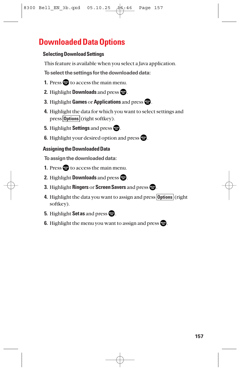 Downloaded data options | Sanyo scp8300 User Manual | Page 164 / 179