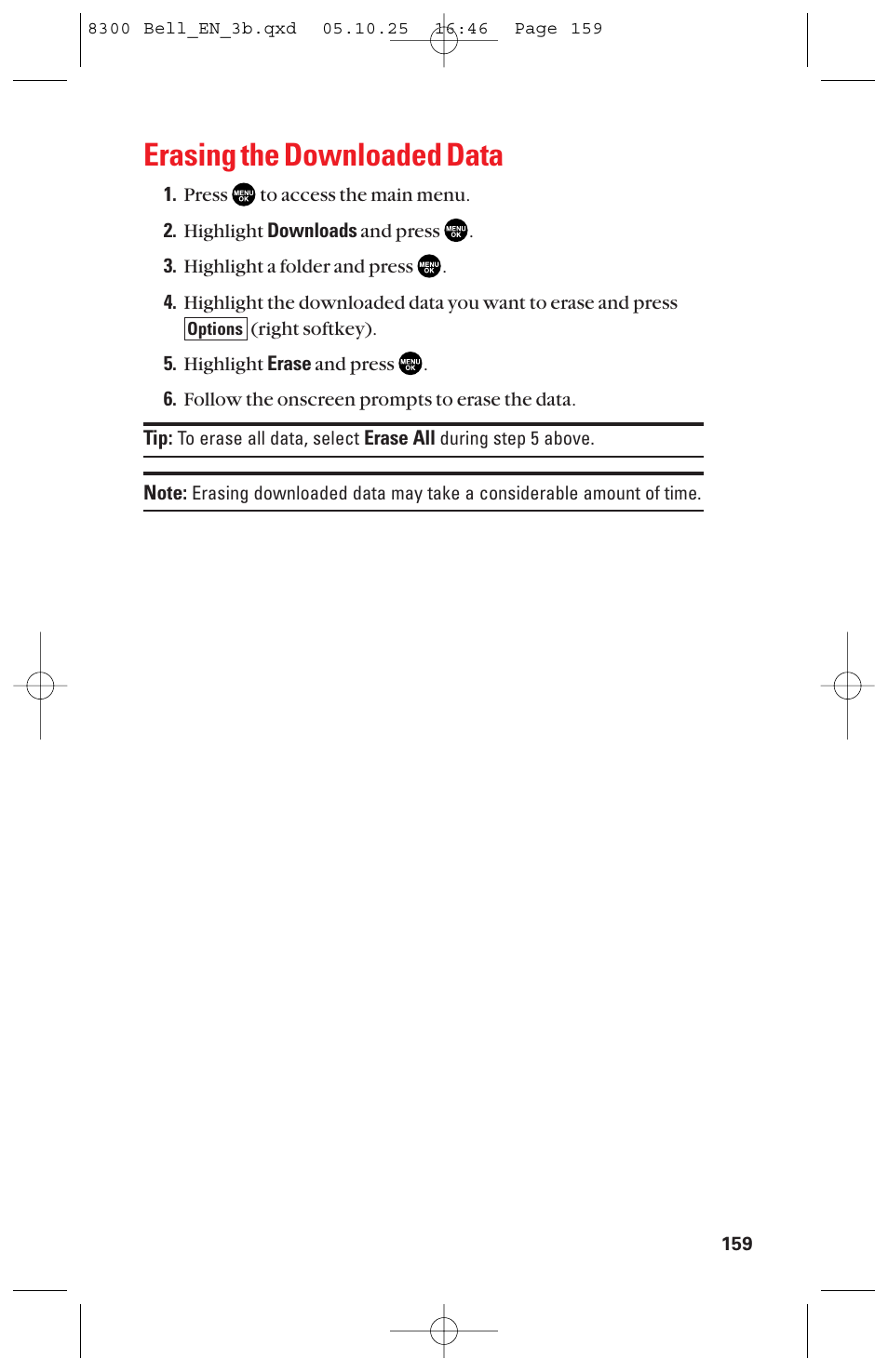 Erasing the downloaded data | Sanyo scp8300 User Manual | Page 166 / 179