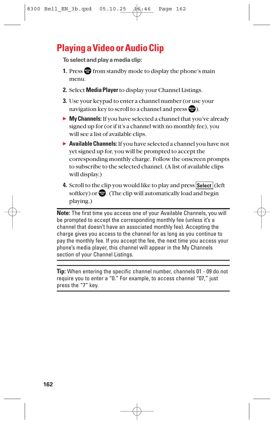 Playing a video or audio clip | Sanyo scp8300 User Manual | Page 169 / 179