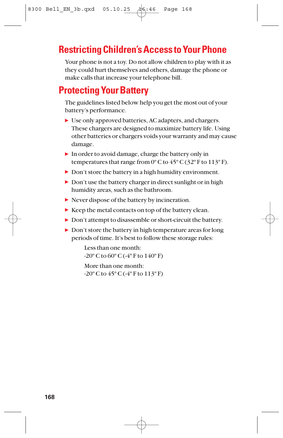 Restricting children’s access to your phone, Protecting your battery | Sanyo scp8300 User Manual | Page 175 / 179