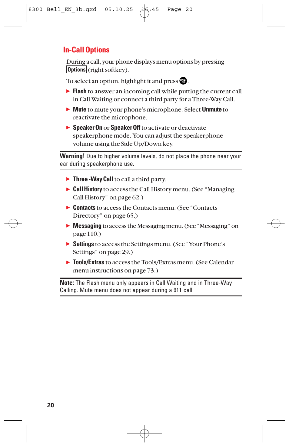 In-call options | Sanyo scp8300 User Manual | Page 27 / 179