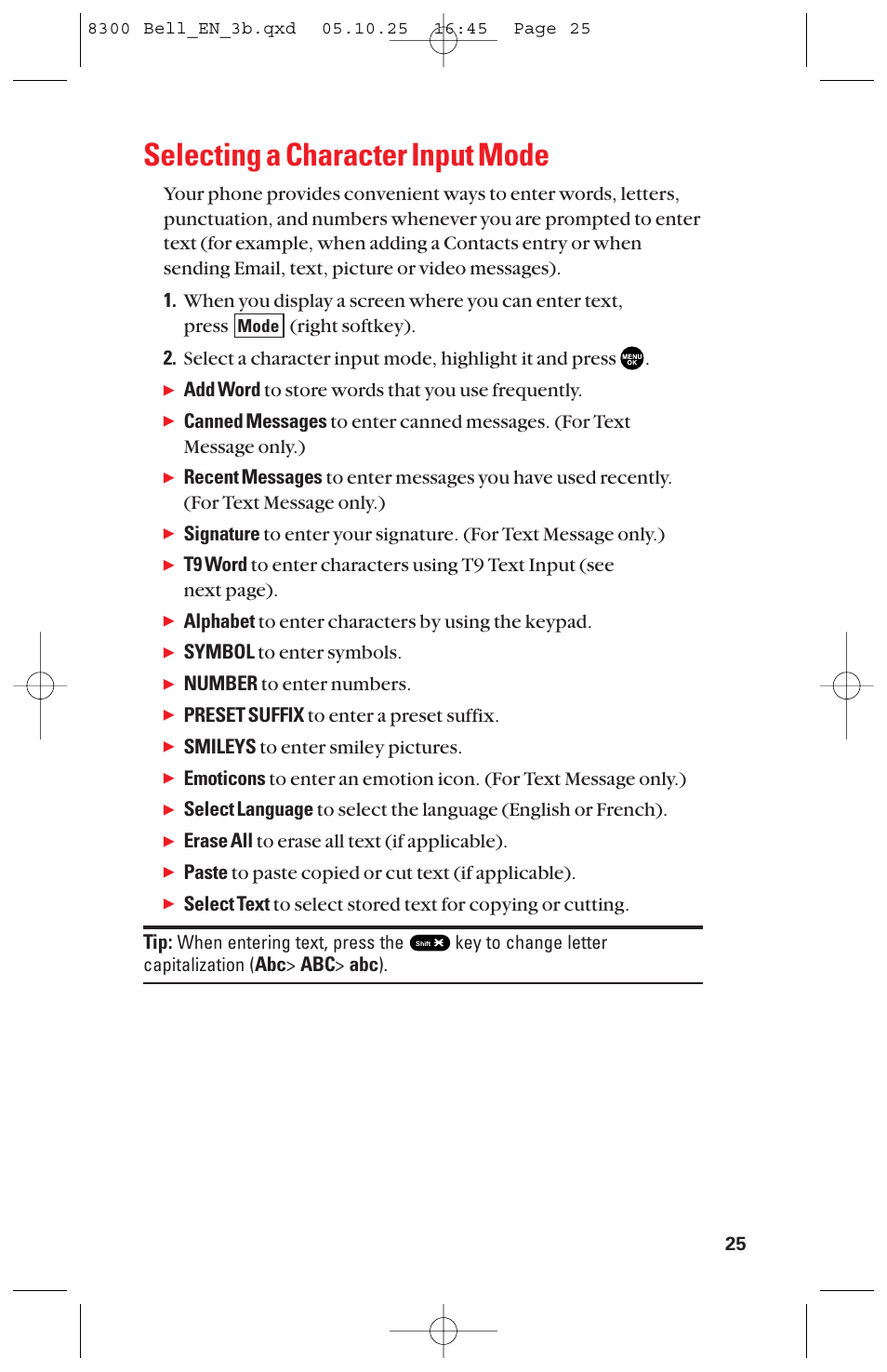 Selecting a character input mode | Sanyo scp8300 User Manual | Page 32 / 179