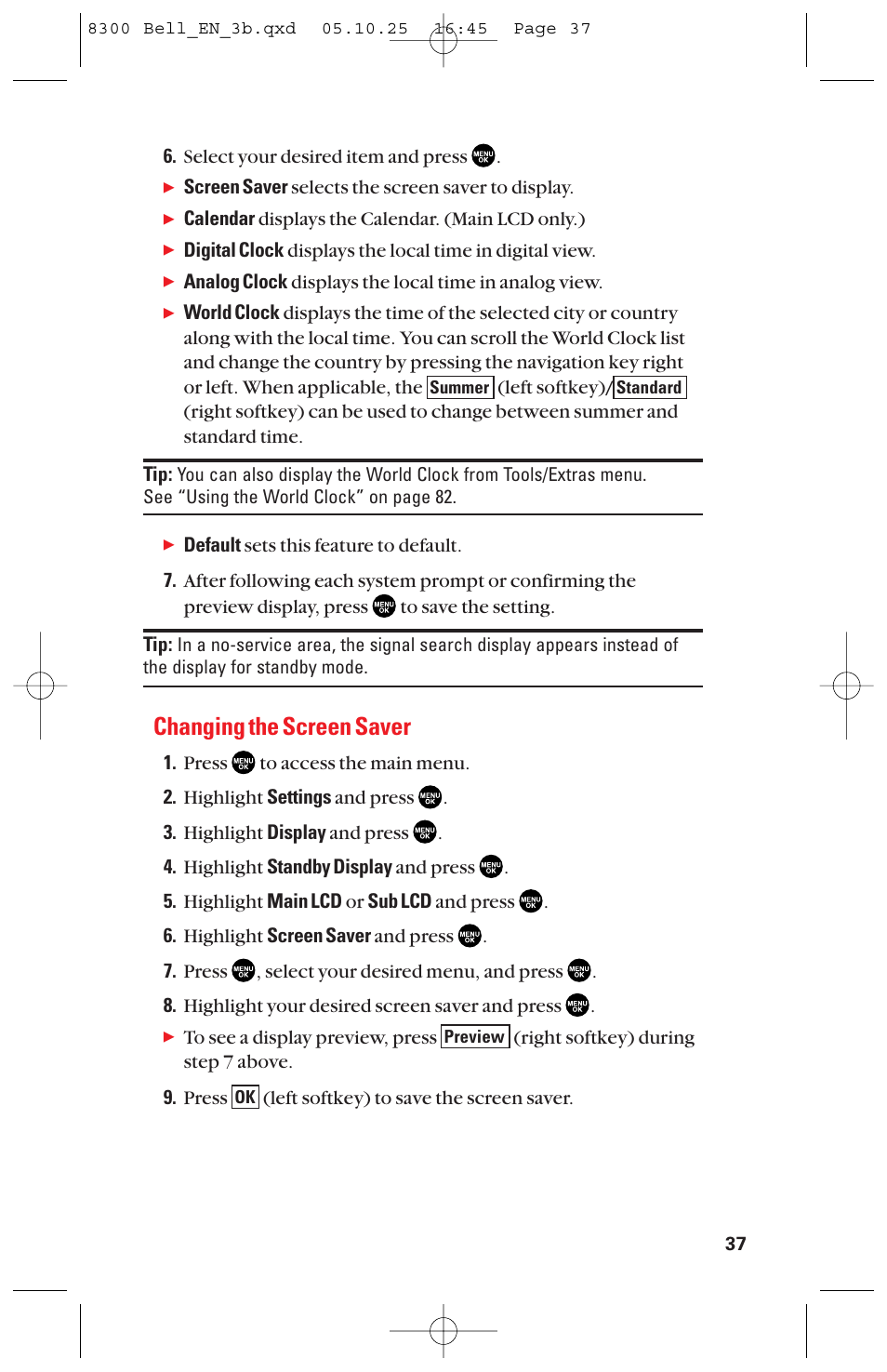 Changing the screen saver | Sanyo scp8300 User Manual | Page 44 / 179