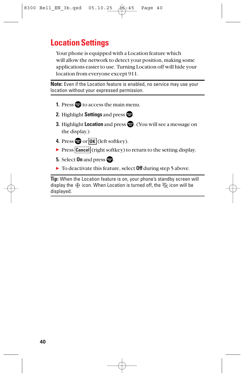 Location settings | Sanyo scp8300 User Manual | Page 47 / 179