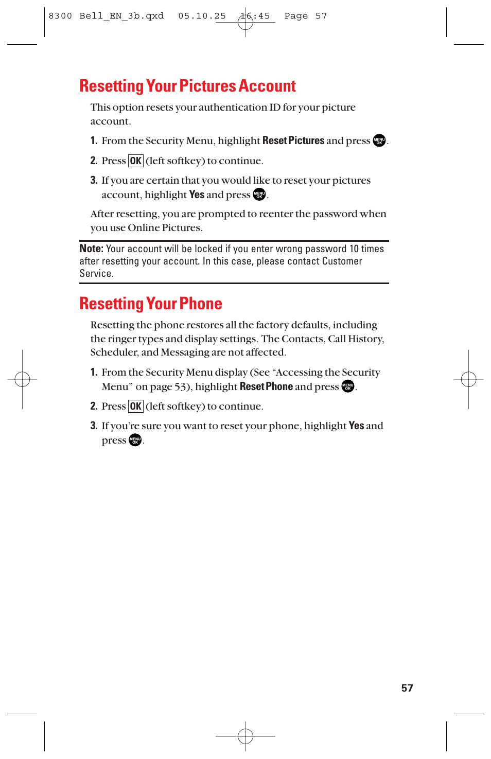 Resetting your pictures account, Resetting your phone | Sanyo scp8300 User Manual | Page 64 / 179