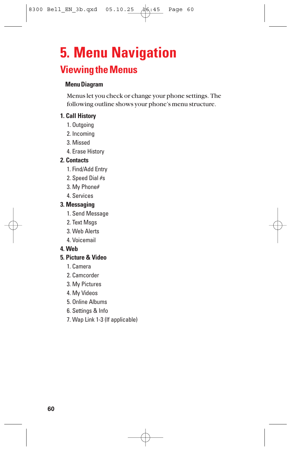 Menu navigation, Viewing the menus | Sanyo scp8300 User Manual | Page 67 / 179