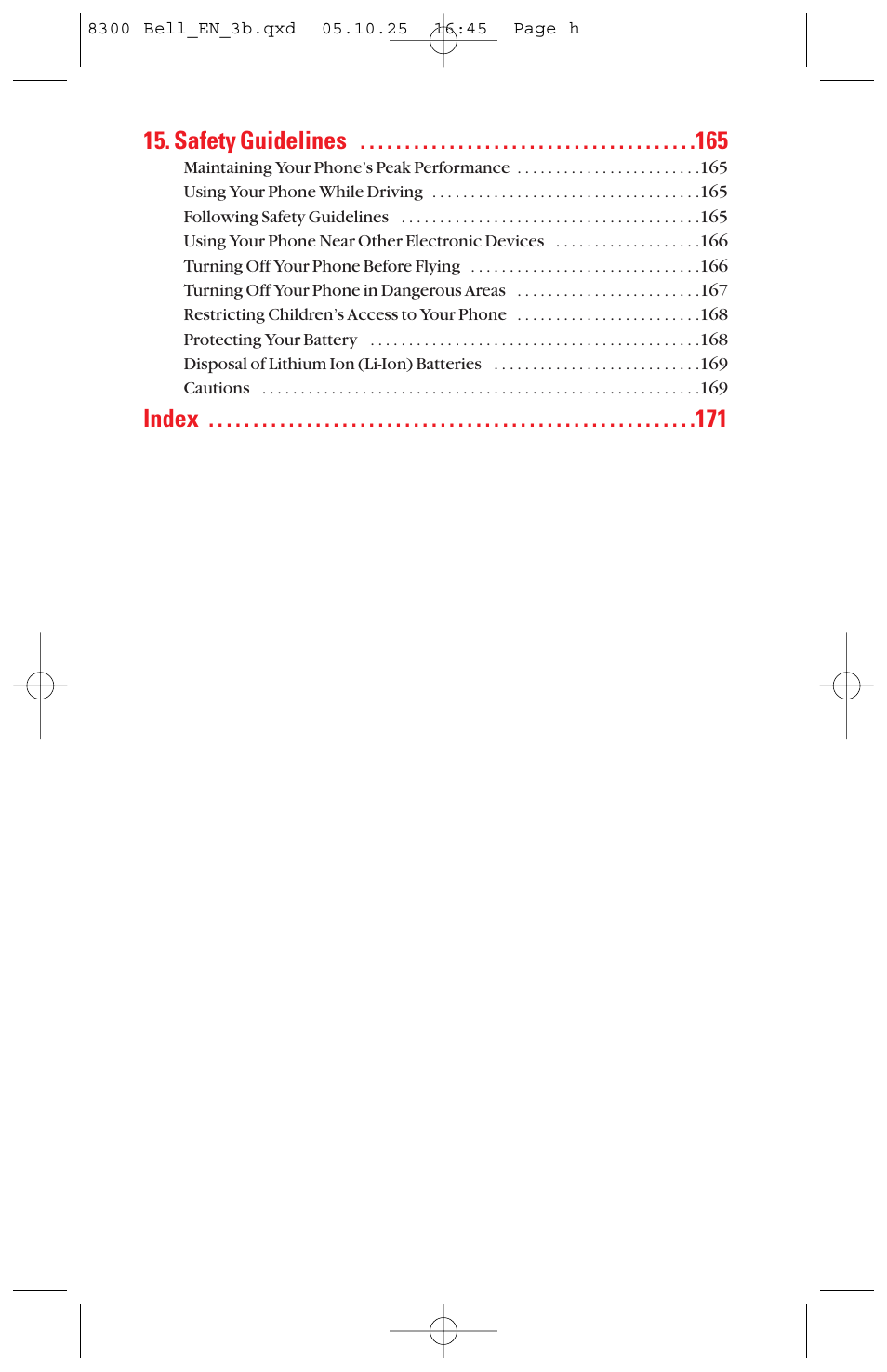 Safety guidelines, Index | Sanyo scp8300 User Manual | Page 7 / 179
