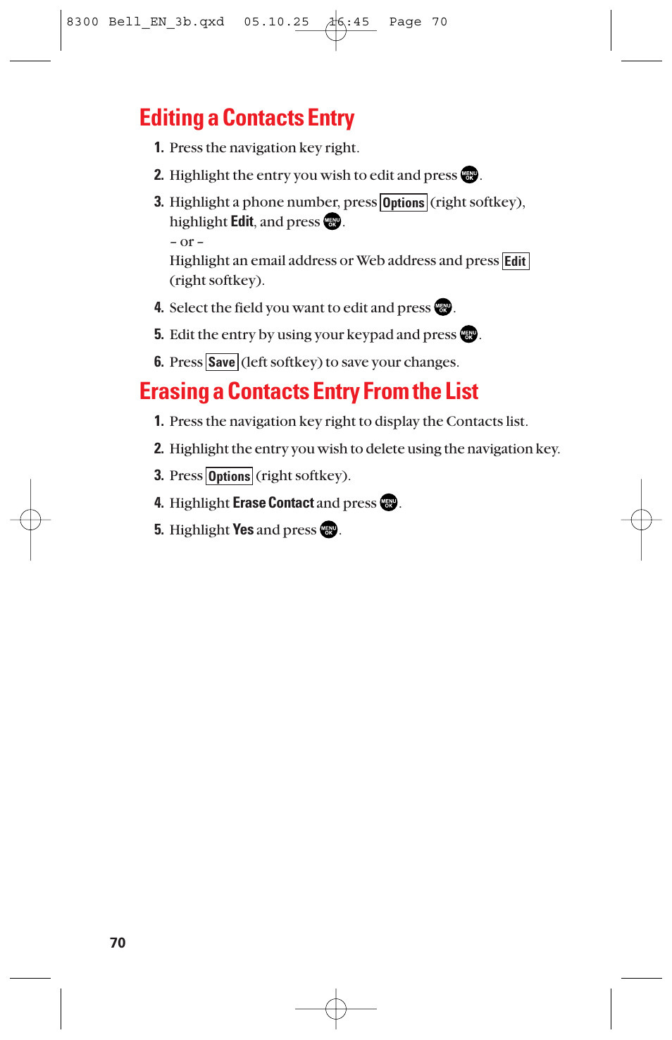 Editing a contacts entry, Erasing a contacts entry from the list | Sanyo scp8300 User Manual | Page 77 / 179