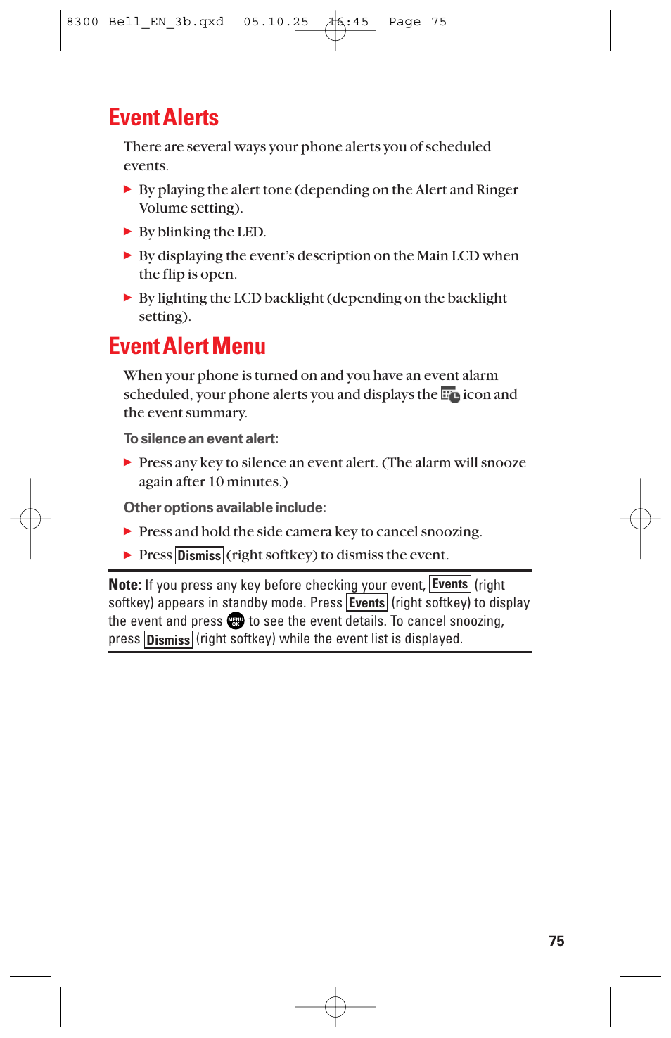 Event alerts, Event alert menu | Sanyo scp8300 User Manual | Page 82 / 179