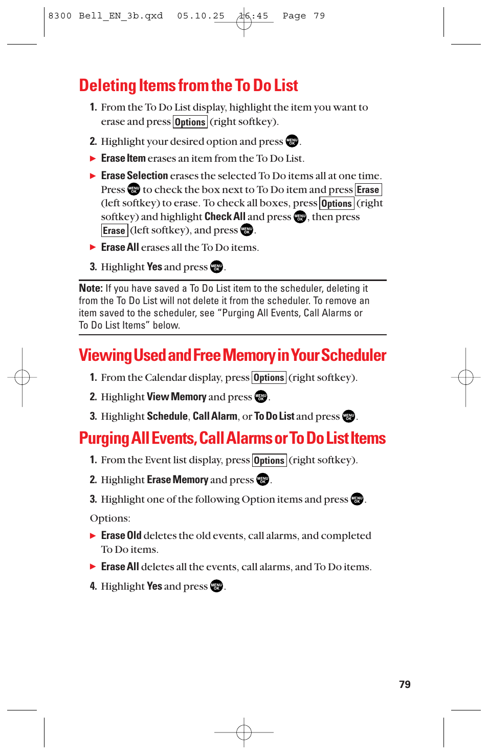 Deleting items from the to do list | Sanyo scp8300 User Manual | Page 86 / 179