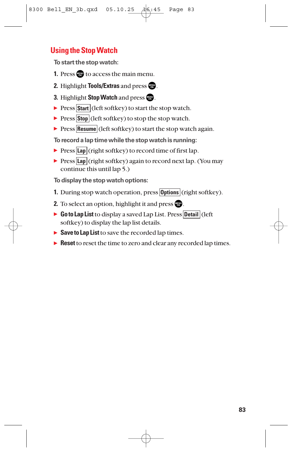 Using the stop watch | Sanyo scp8300 User Manual | Page 90 / 179