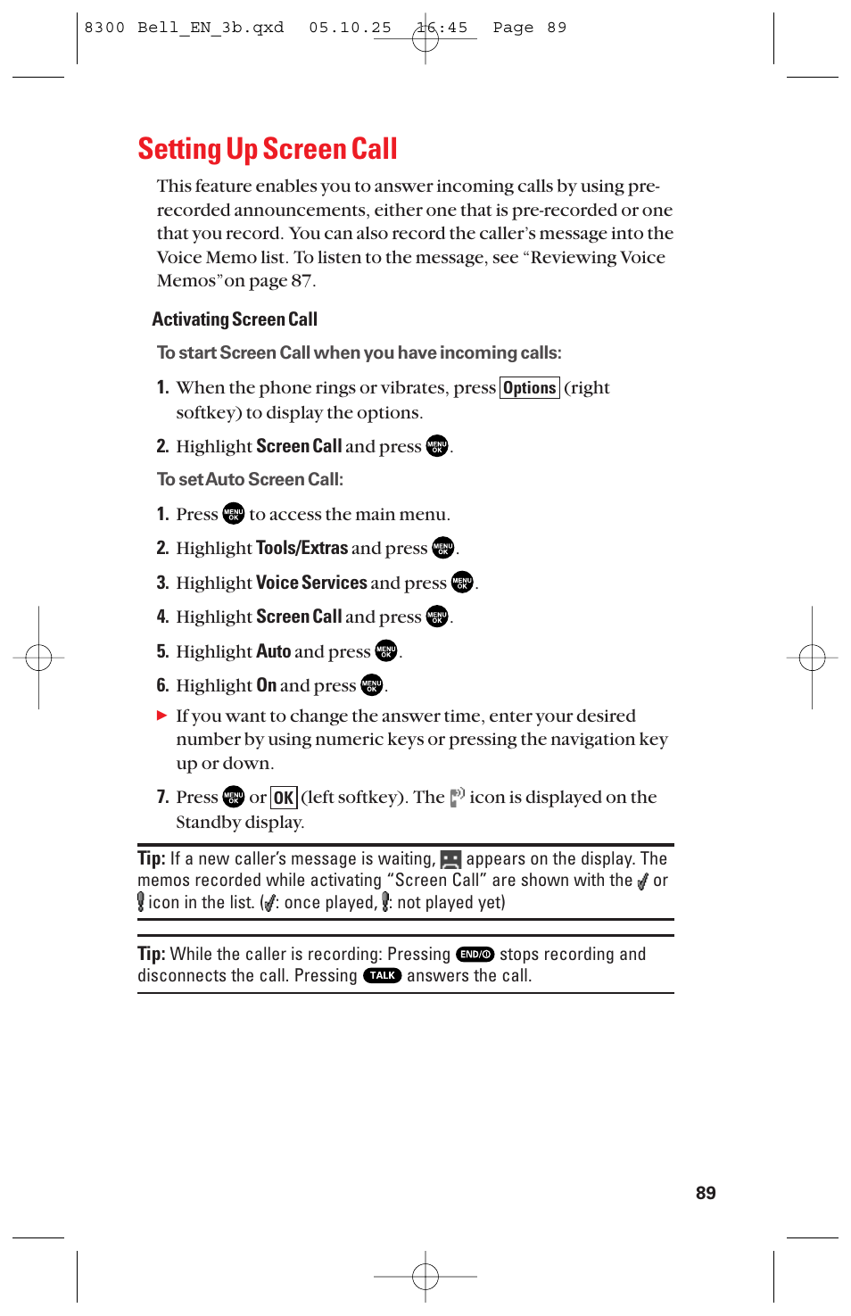 Setting up screen call | Sanyo scp8300 User Manual | Page 96 / 179