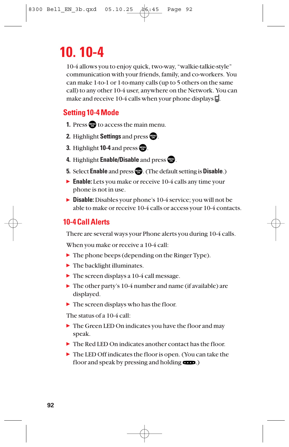 Setting 10-4 mode, 4 call alerts | Sanyo scp8300 User Manual | Page 99 / 179