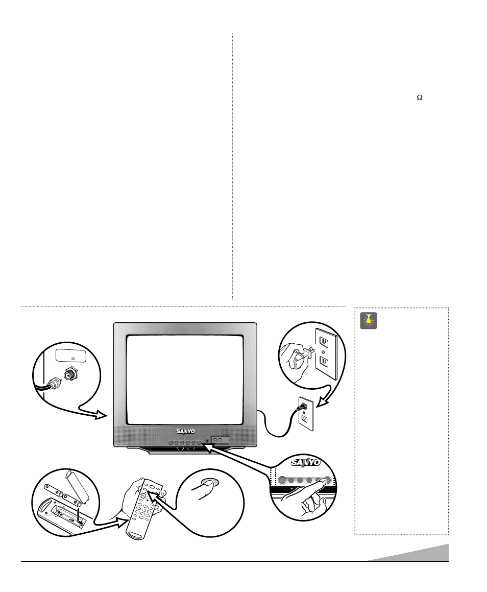 Basic setup, Specifications, Features | Quicktips, Front panel keys work like the remote control keys, Trilingual on-screen menu, Automatic channel search, Auto shut off, Closed-captioning/quikcap, Auto flesh tones | Sanyo DS13310 User Manual | Page 3 / 52