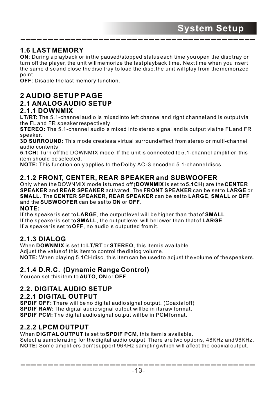 Т³гж 14, System setup, 2 audio setup page | Sanyo DVD-DX517 User Manual | Page 14 / 23