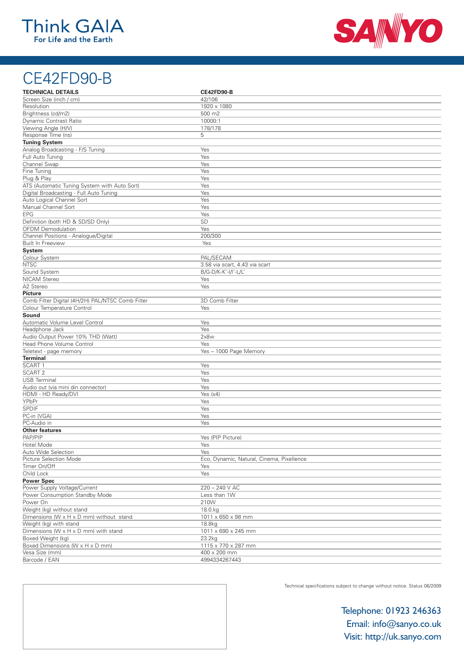 Ce42fd90-b | Sanyo CE42FD90-B User Manual | Page 2 / 2