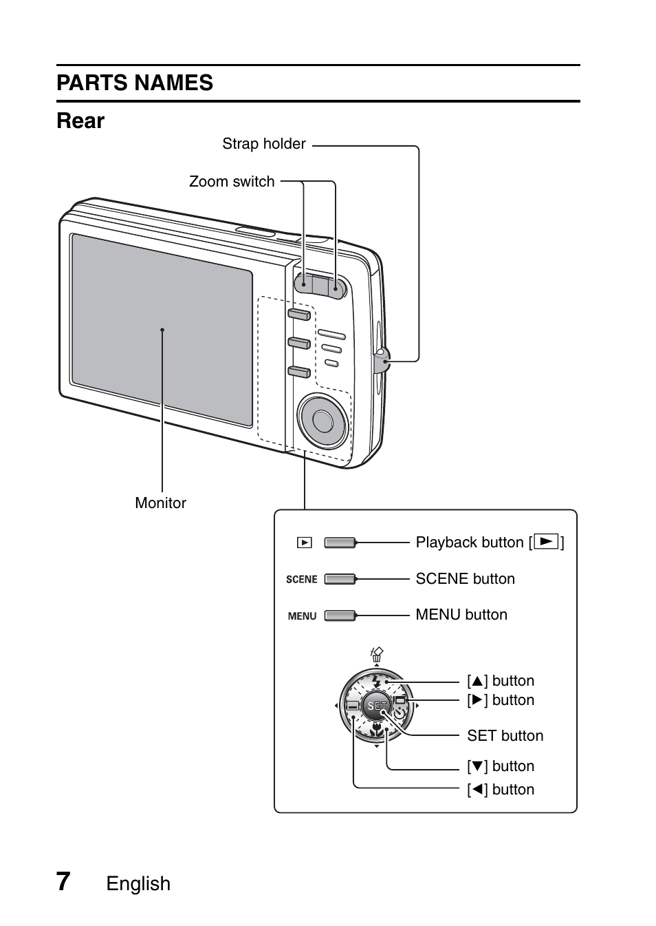 Parts names rear, English | Sanyo VPC-X1200 User Manual | Page 16 / 72