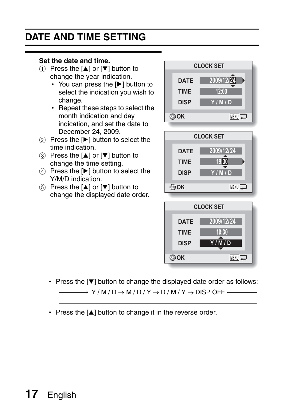 Date and time setting, English | Sanyo VPC-X1200 User Manual | Page 26 / 72