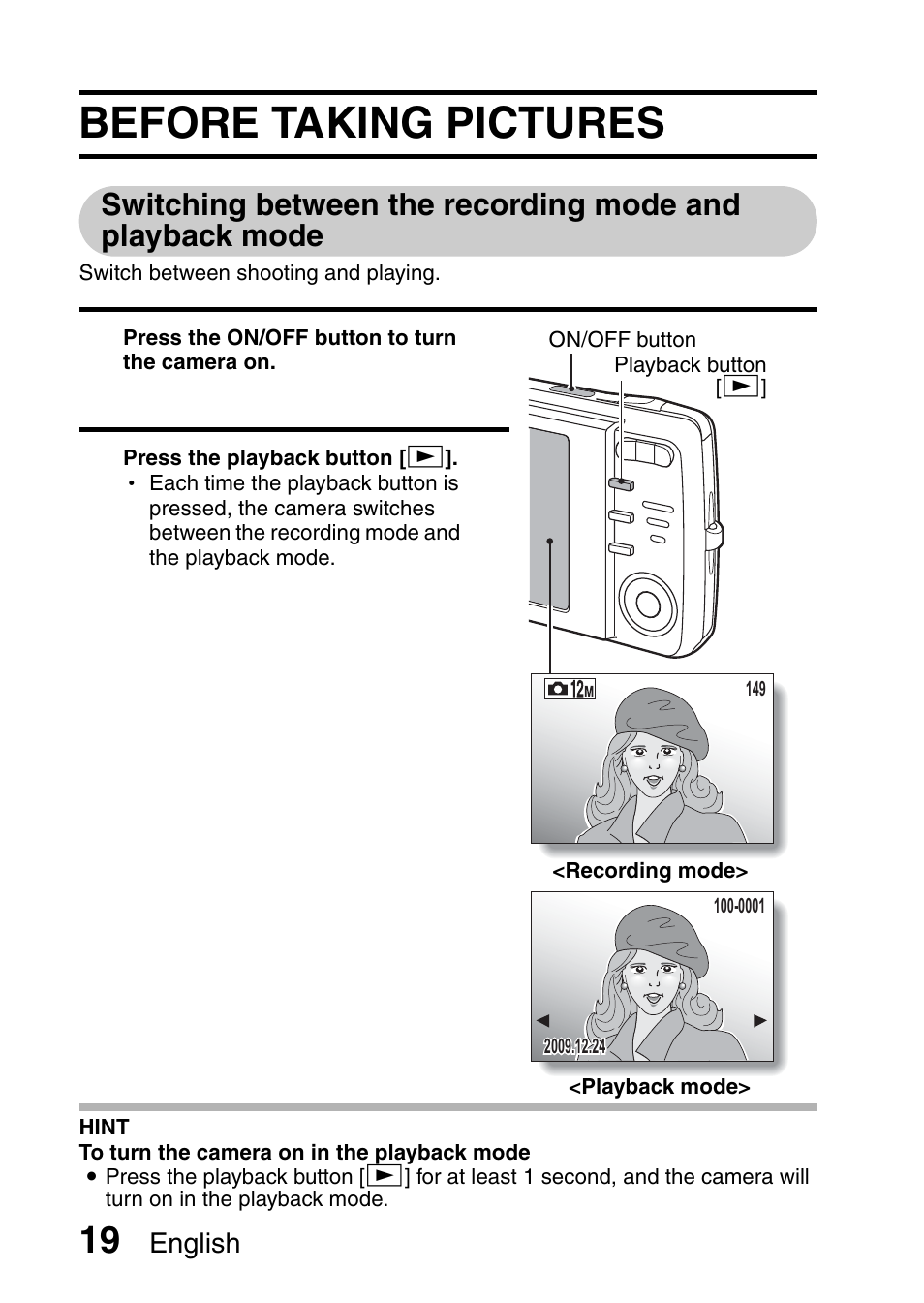 Before taking pictures, English | Sanyo VPC-X1200 User Manual | Page 28 / 72