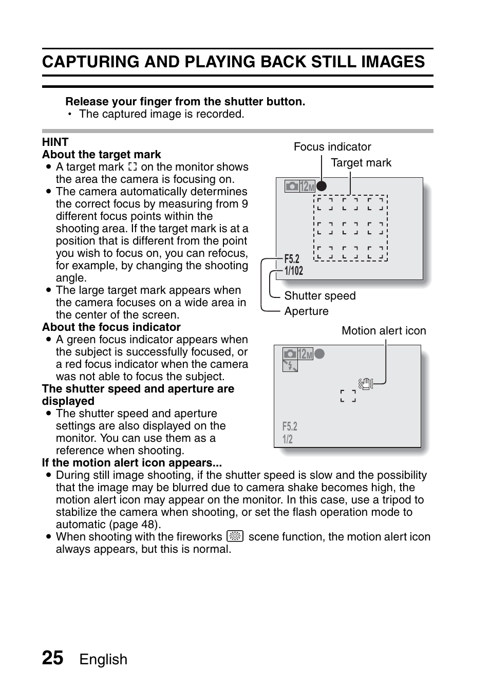 Capturing and playing back still images, English | Sanyo VPC-X1200 User Manual | Page 34 / 72