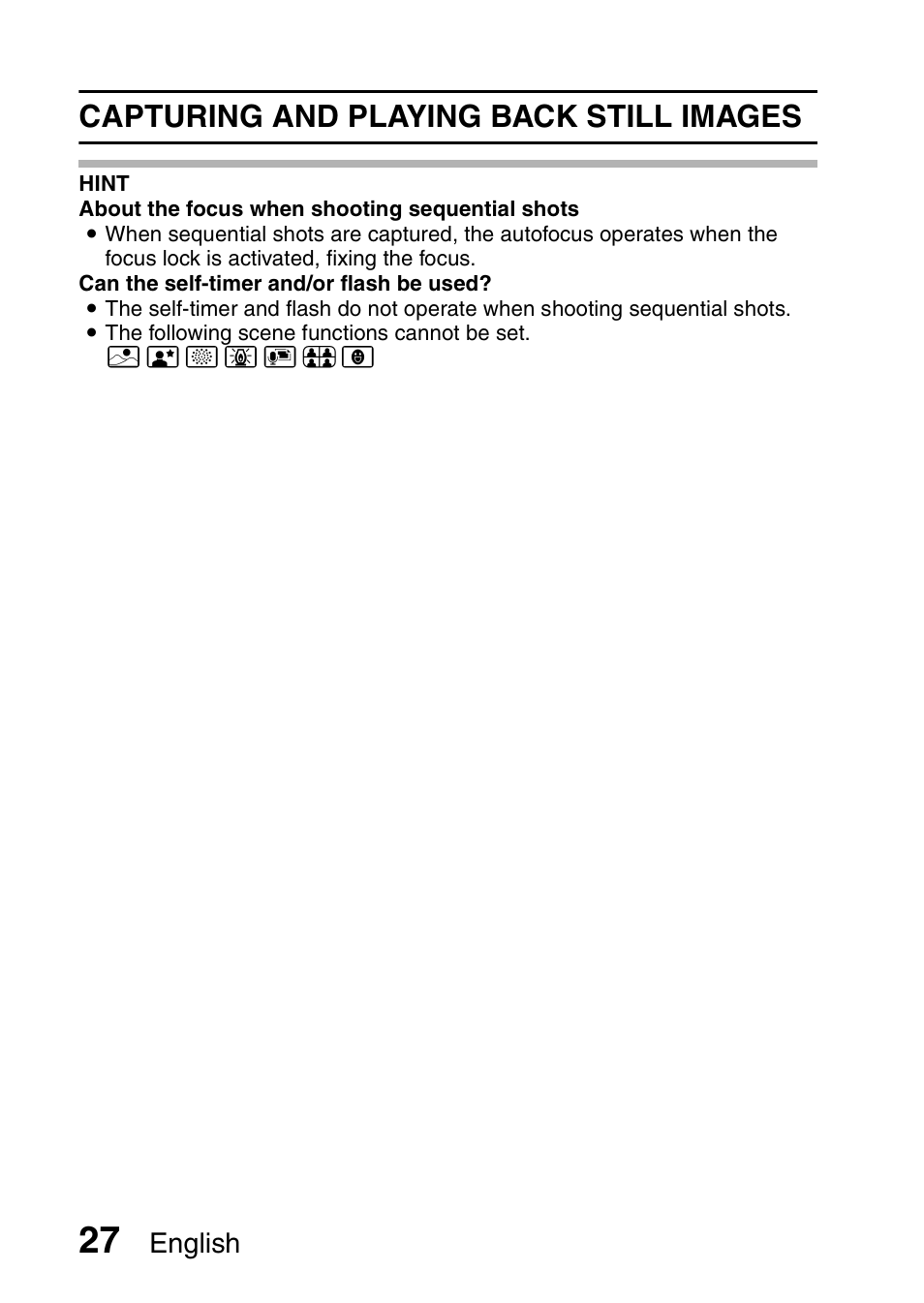 Capturing and playing back still images, English | Sanyo VPC-X1200 User Manual | Page 36 / 72