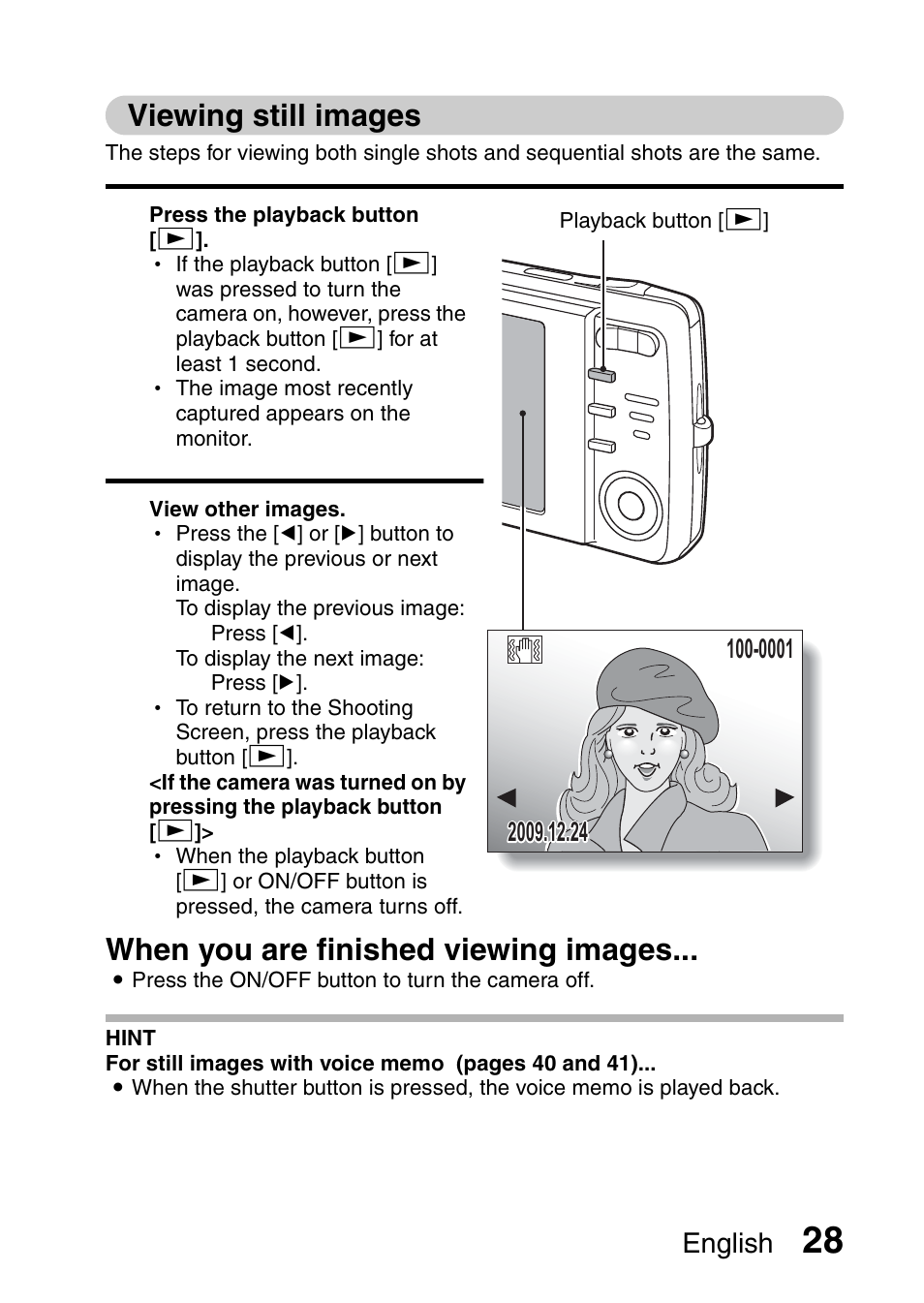 Viewing still images, When you are finished viewing images | Sanyo VPC-X1200 User Manual | Page 37 / 72
