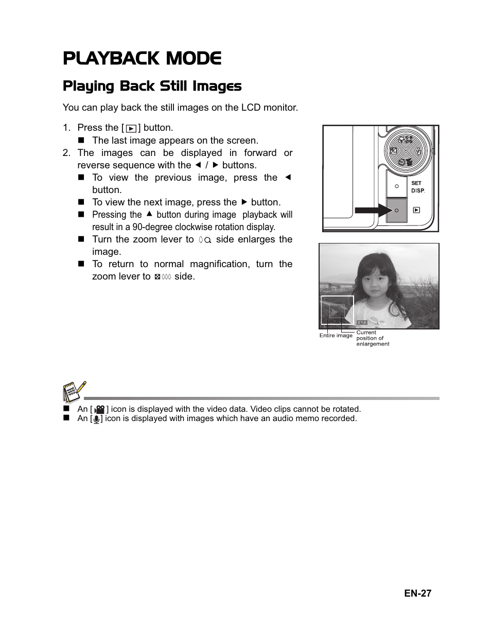 Playback mode, Playing back still images | Sanyo VPC-T1060 User Manual | Page 28 / 47