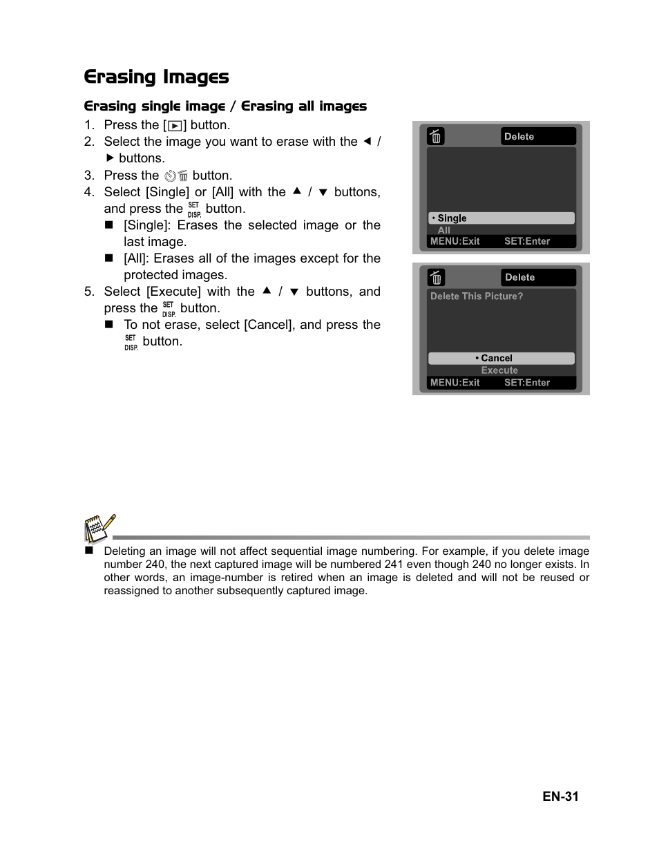 Erasing images | Sanyo VPC-T1060 User Manual | Page 32 / 47